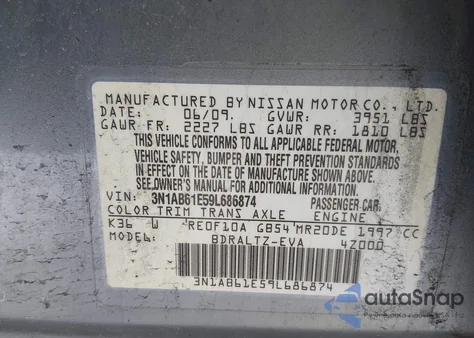 2009 Nissan Sentra 2.0S z USA, uszkodzony, nr VIN 3N1AB61E59L686874